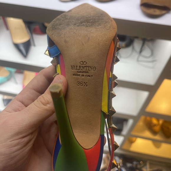 Valentino Multi-Color Striped Studded Heels - Picture 4 of 4
